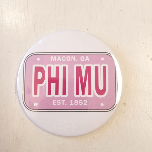 License Plate Button- Phi Mu
