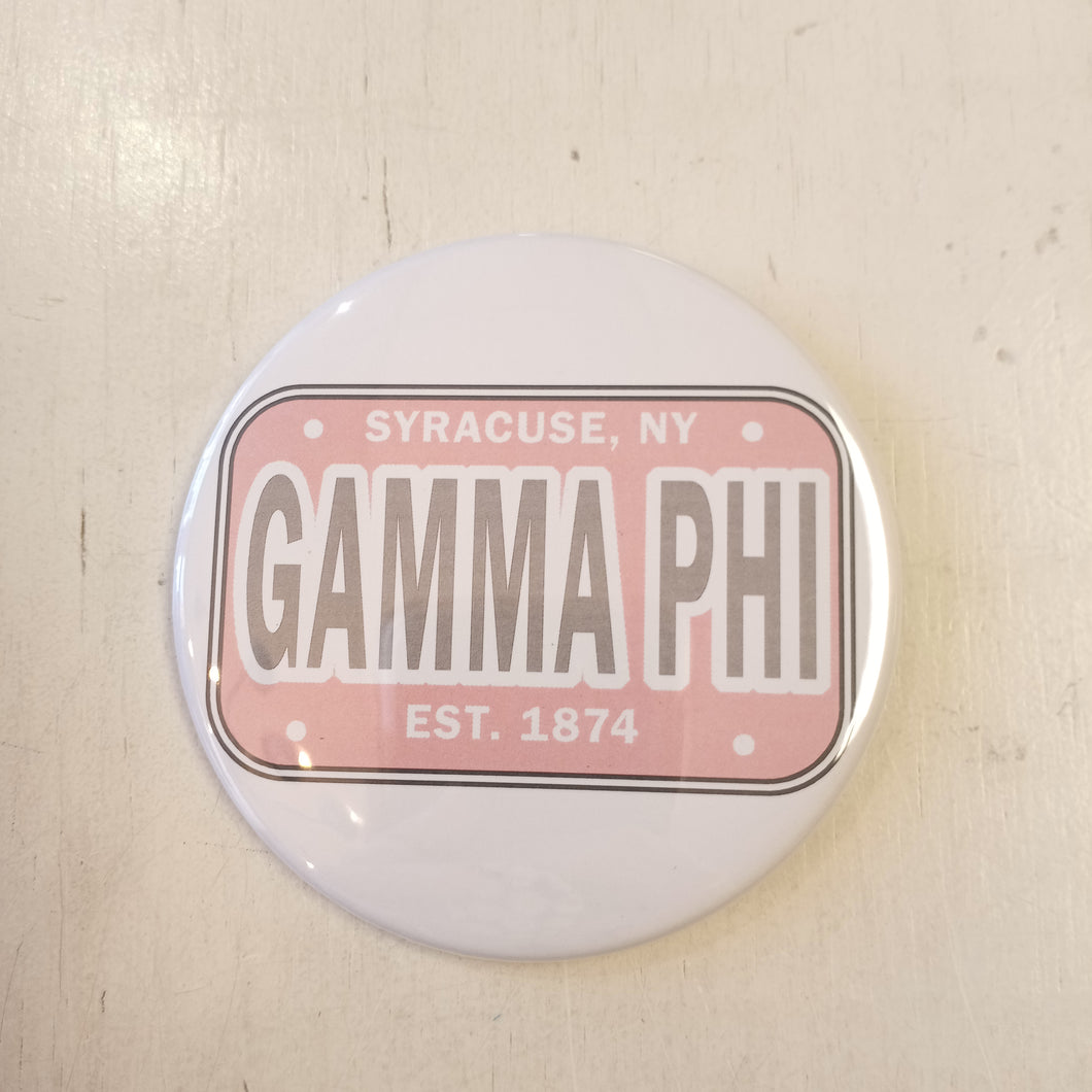 License Plate Button- Gamma Phi Beta