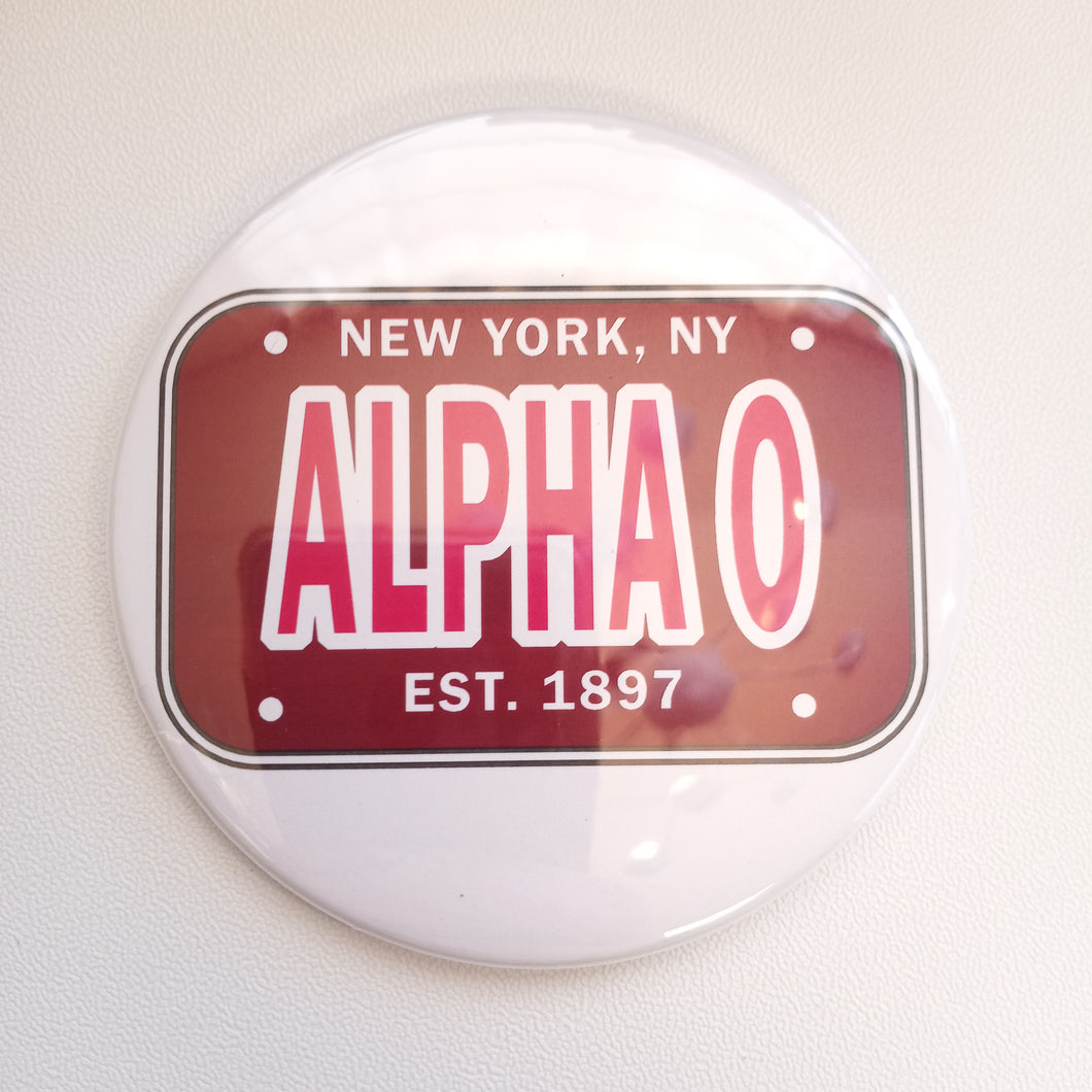 License Plate Button- Alpha Omicron Pi