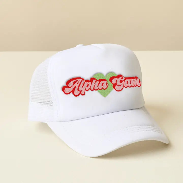 Sorority White Trucker Hat-Alpha Gamma Delta
