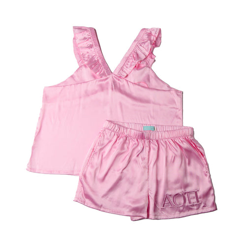 Pink Satin Pajama Set- Alpha Omicron Pi