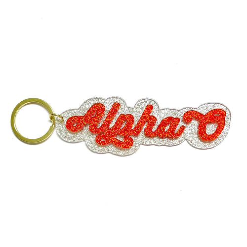 Glitter Script Keychain- Alpha Omicron Pi