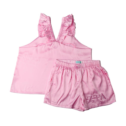 Pink Satin Pajama Set- Zeta Tau Alpha