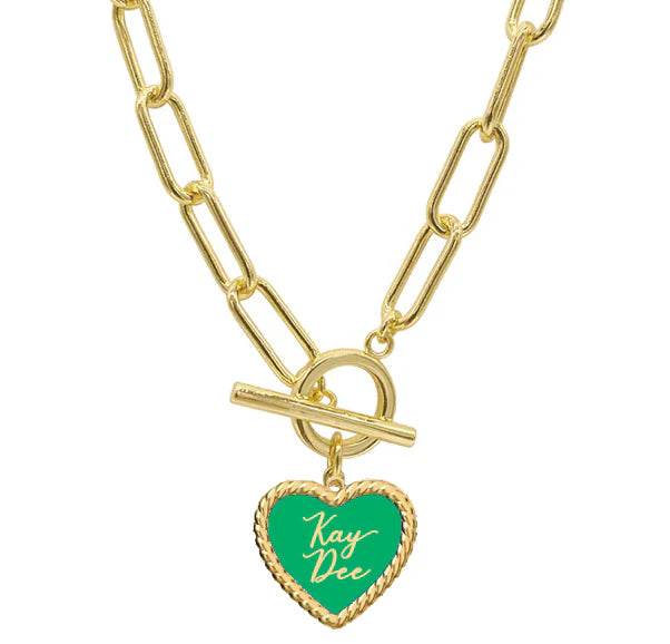 Sorority Enameled Heart Charm Toggle Necklace - Kappa Delta