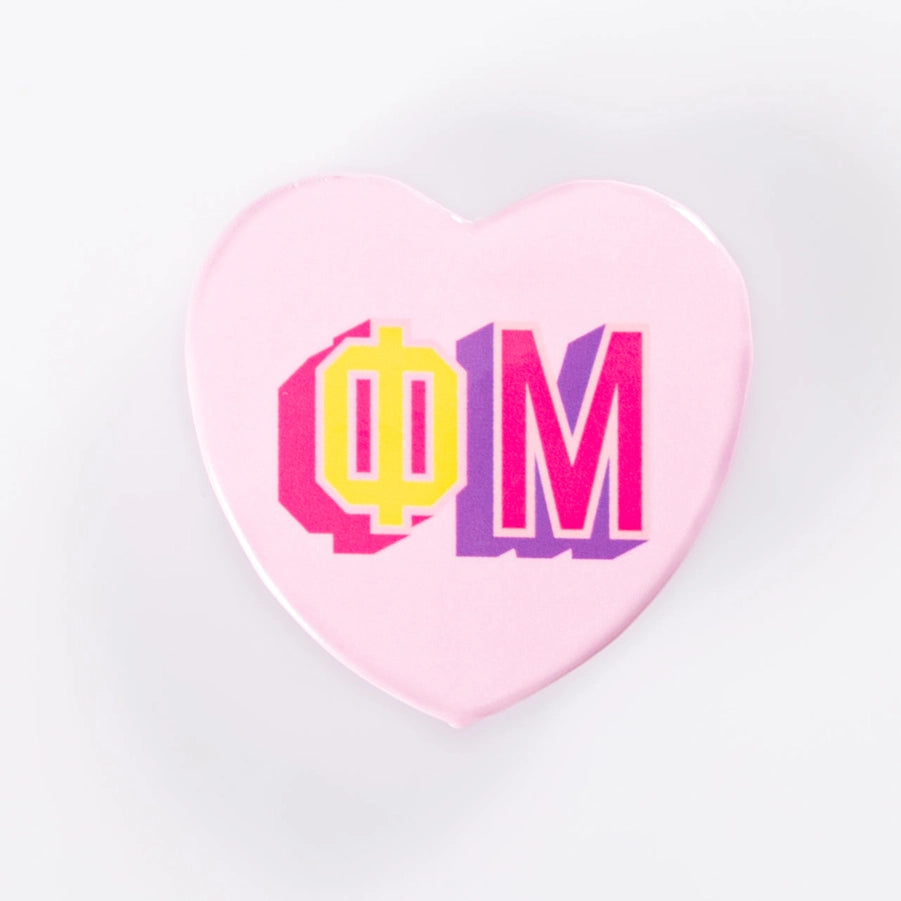 Block Print Heart Button- Phi Mu