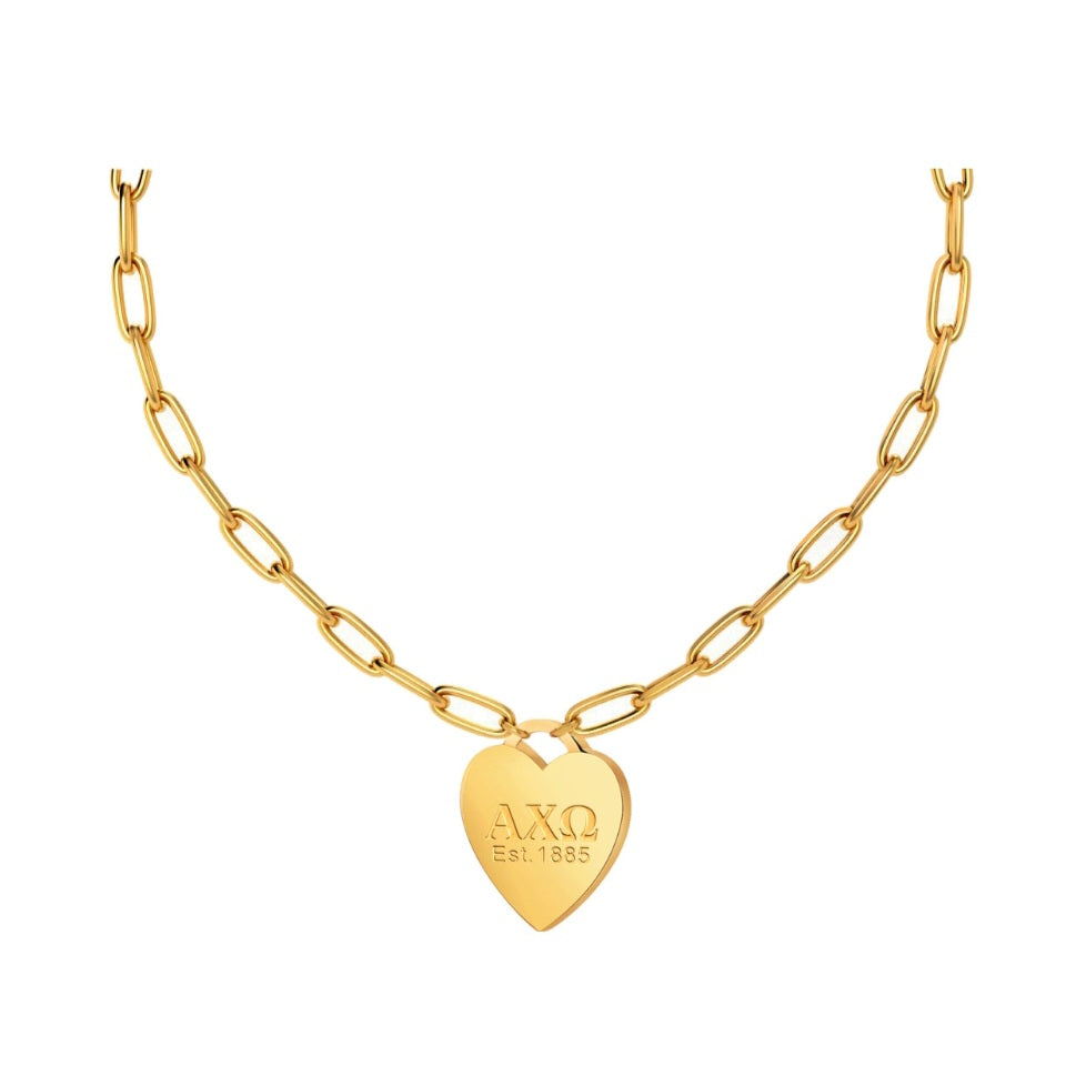 Heart Tag Paperclip Necklace- Alpha Chi Omega