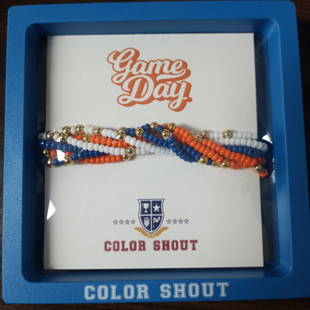 Team Colors Bracelet Stack- Orange/Blue/White
