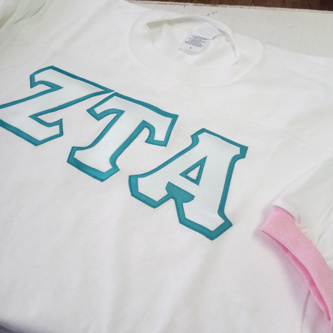 Pink Trim Stitch Jersey Shirt- Zeta Tau Alpha