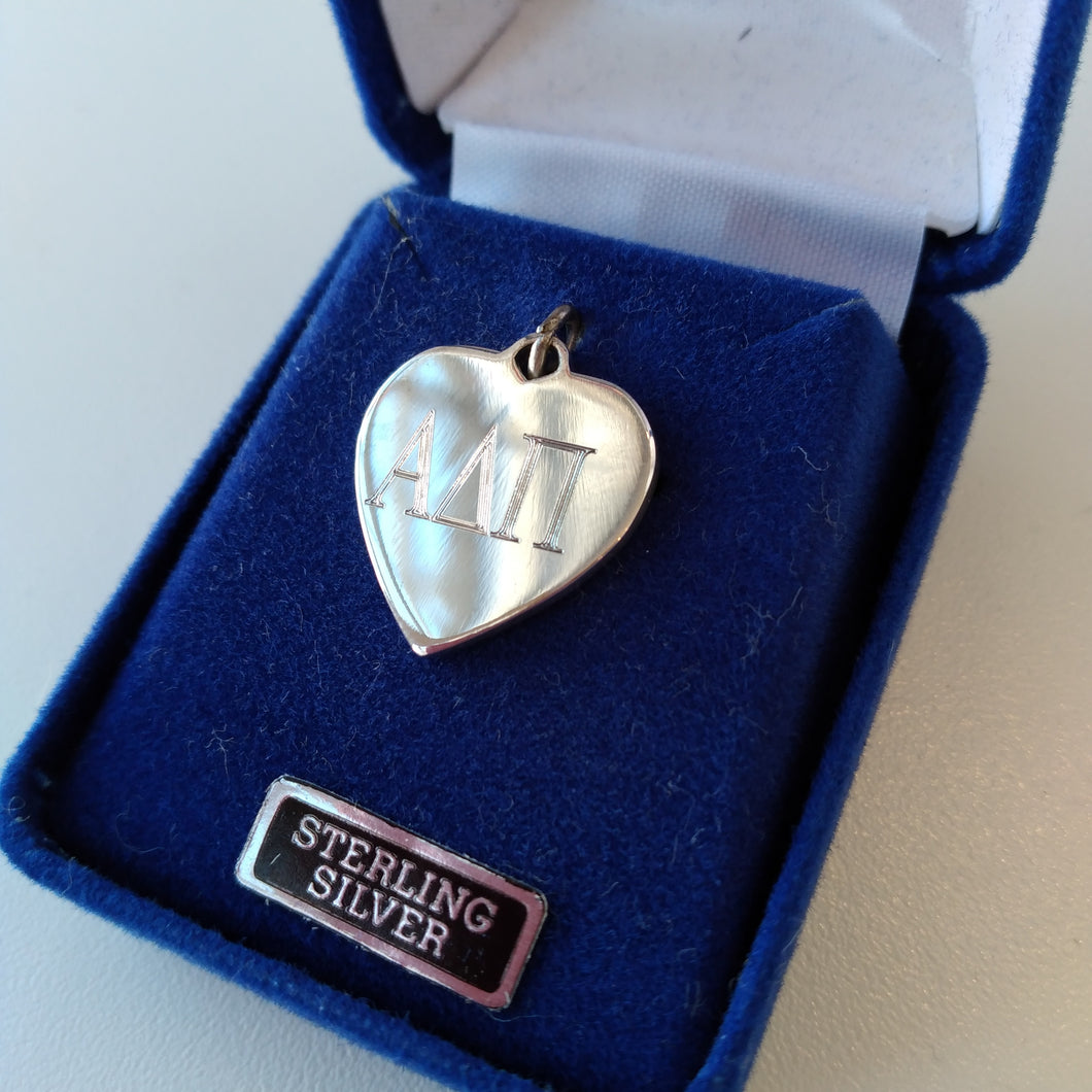 Engraved Heart Charm - Alpha Delta Pi