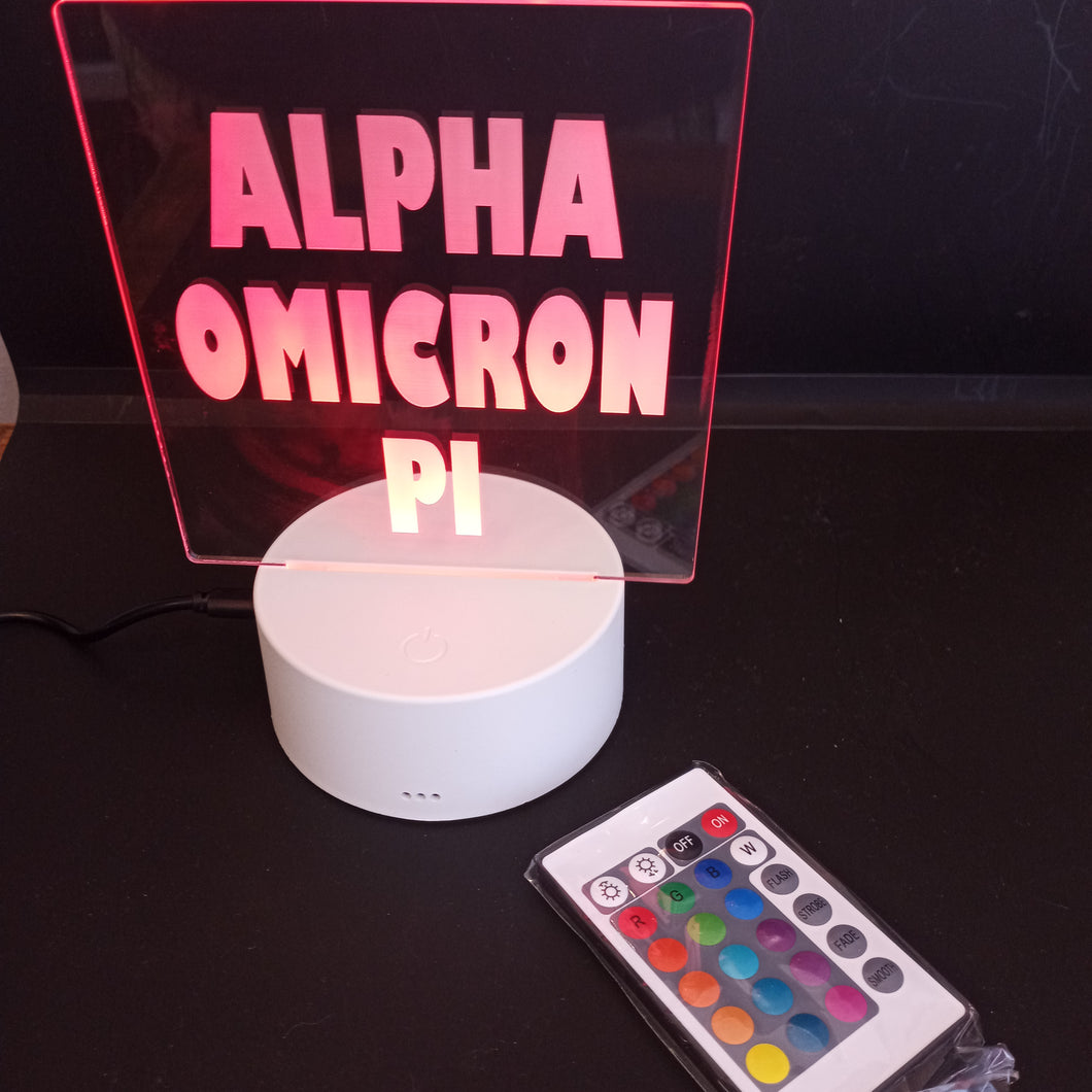 Etched Night Light- Alpha Omicron Pi