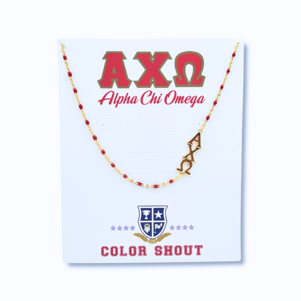 Side Set Enamel Bead Necklace- Alpha Chi Omega