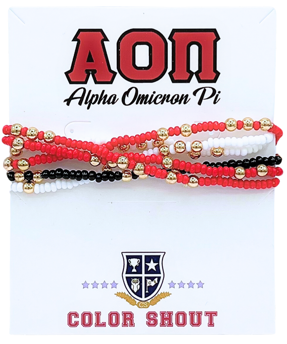 6 Beaded Stretch Bracelets- Alpha Omicron Pi