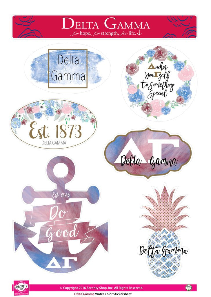Watercolor Sticker Sheet - Delta Gamma