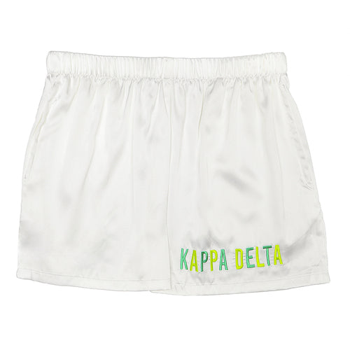 Embroidered Satin Shorts- Kappa Delta