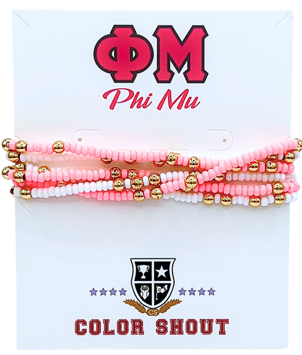 6 Beaded Stretch Bracelets- Phi Mu
