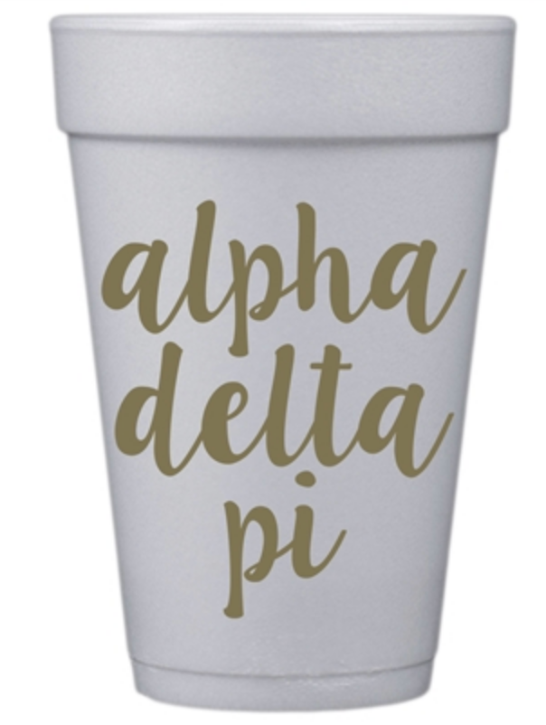 Gold Script Styrofoam Cups - Alpha Delta Pi