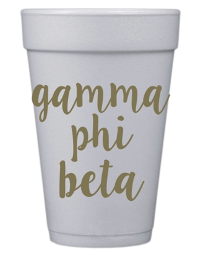 Gold Script Styrofoam Cups - Gamma Phi Beta