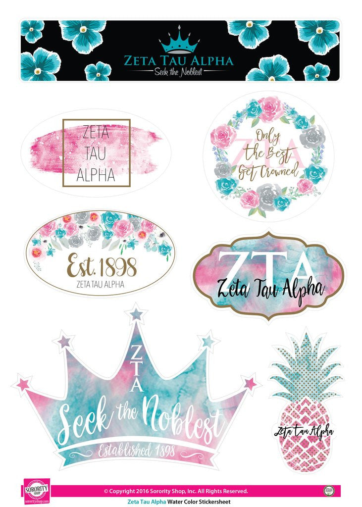 Watercolor Sticker Sheet - Zeta Tau Alpha
