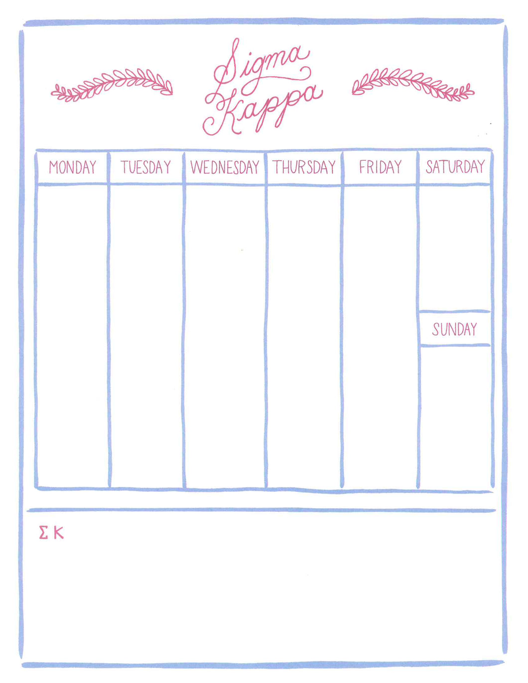 Weekly Schedule Pad - Sigma Kappa
