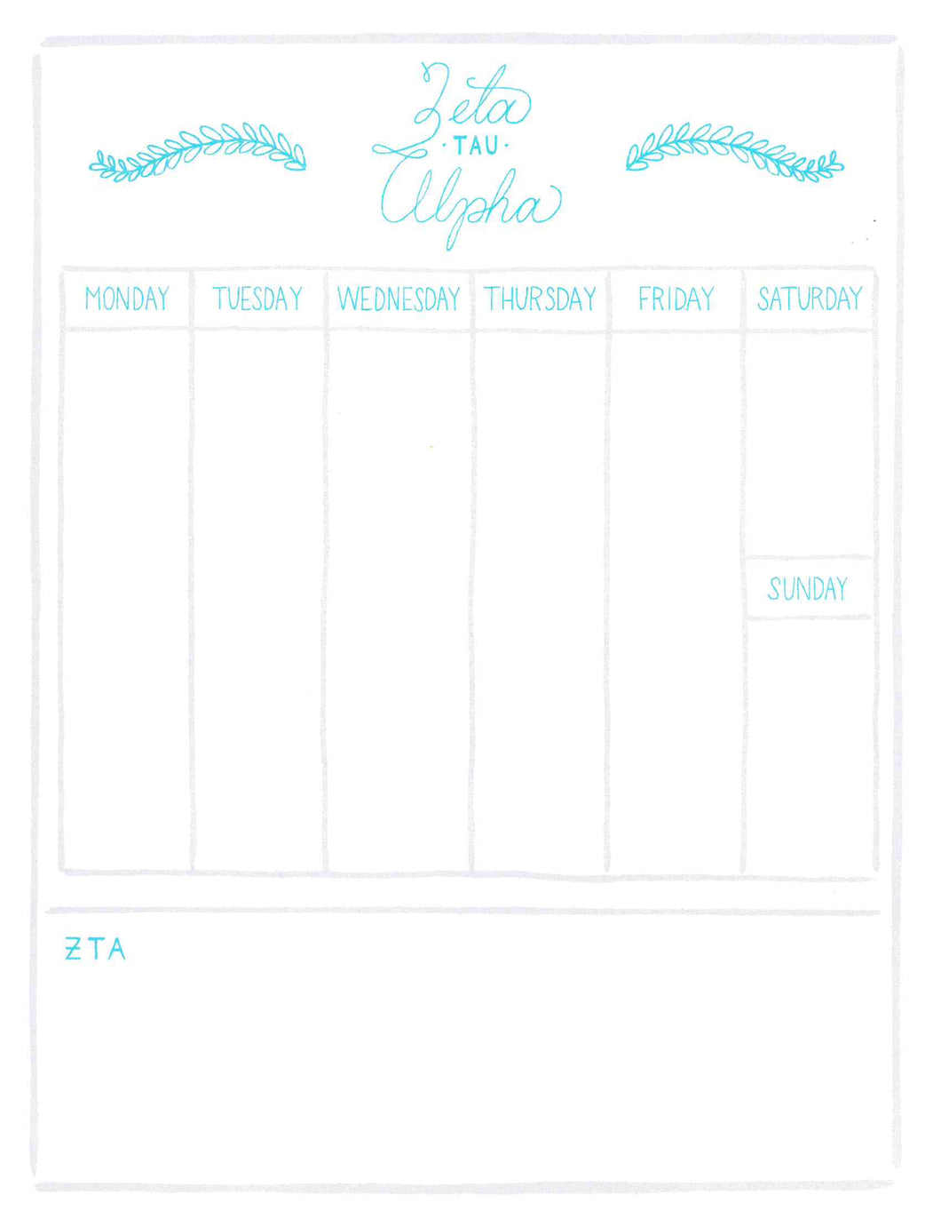 Weekly Schedule Pad - Zeta Tau Alpha