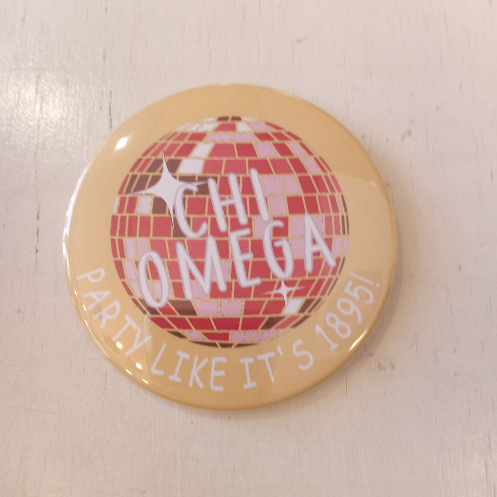Disco Ball Button- Chi Omega – Brown Bag Etc