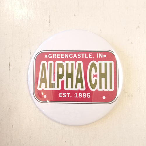 License Plate Button- Alpha Chi Omega