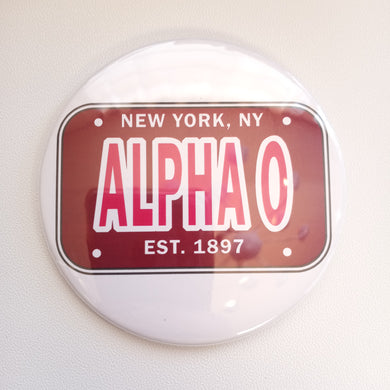 License Plate Button- Alpha Omicron Pi