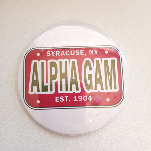 License Plate Button- Alpha Gamma Delta