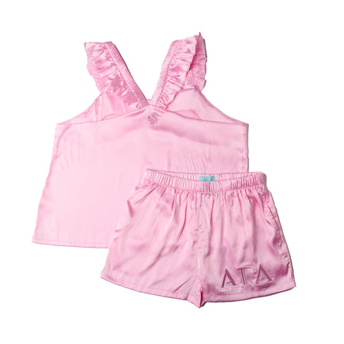 Pink Satin Pajama Set- Alpha Gamma Delta