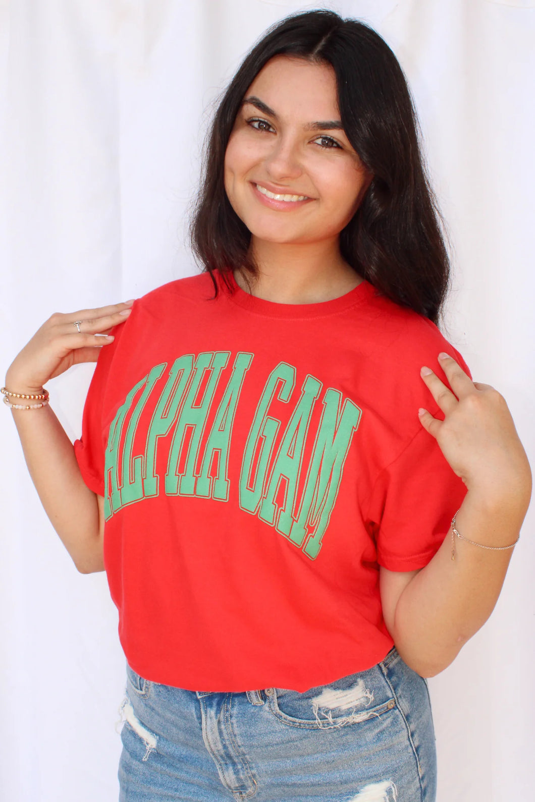 Varsity Arch Puff Tee- Alpha Gamma Delta