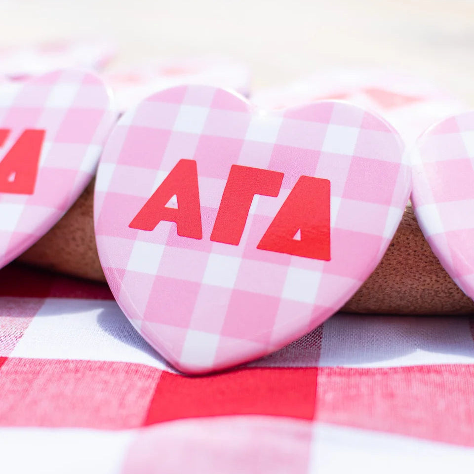 Gingham Heart Button- Alpha Gamma Delta