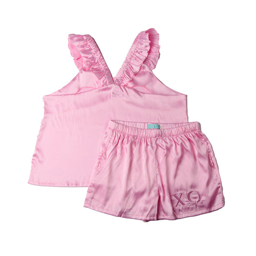 Pink Satin Pajama Set- Chi Omega