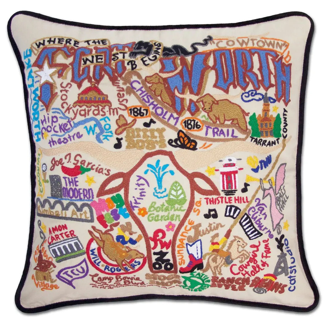 Hand-Embroidered Pillow- Fort Worth