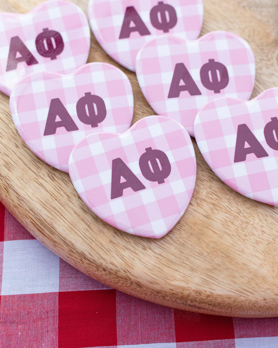 Gingham Heart Button- Alpha Phi