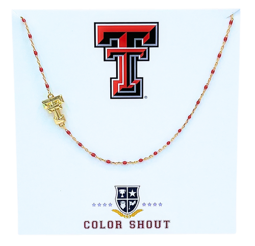 Side Set Enamel Bead Necklace- Texas Tech