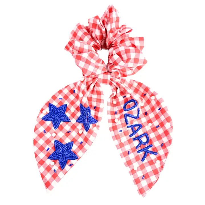 Gingham Beaded Scrunchie- Ozark