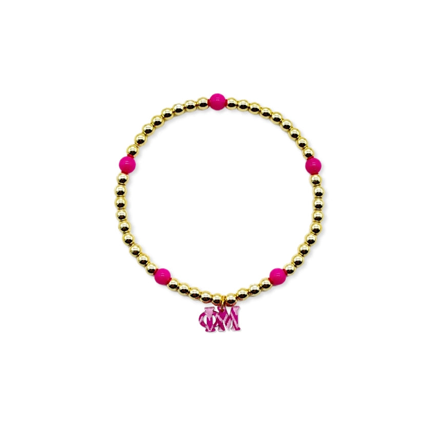 Beaded Charm Bracelet- Phi Mu