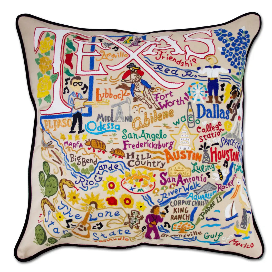 Hand-Embroidered Pillow- Texas