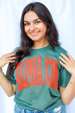 Varsity Arch Puff Tee- Alpha Chi Omega