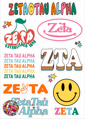 Rainbow Sticker Sheet- Zeta Tau Alpha