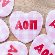 Gingham Heart Button- Alpha Omicron Pi