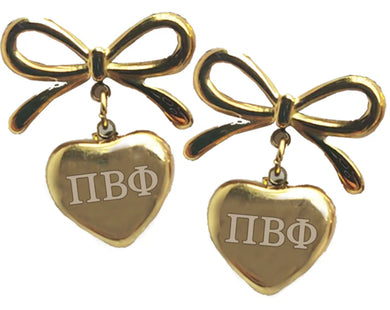 Pi Beta Phi Bow and Heart Earrings