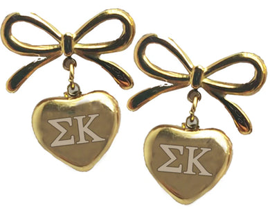 Sigma Kappa Bow and Heart Earrings