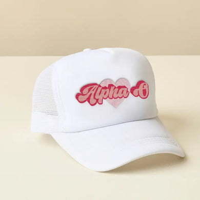 Sorority White Trucker Hat-Alpha Omicron Pi