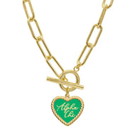 Sorority Enameled Heart Charm Toggle Necklace - Alpha Chi Omega
