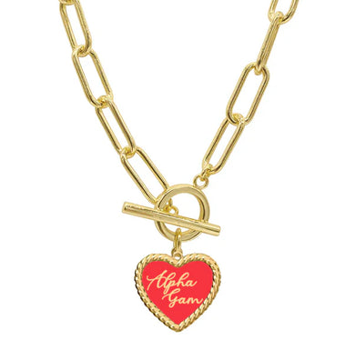 Sorority Enameled Heart Charm Toggle Necklace - Alpha Gamma Delta