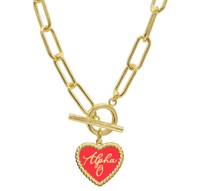 Sorority Enameled Heart Charm Toggle Necklace - Alpha Omicron Pi