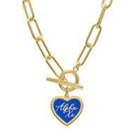 Sorority Enameled Heart Charm Toggle Necklace - Alpha Xi Delta