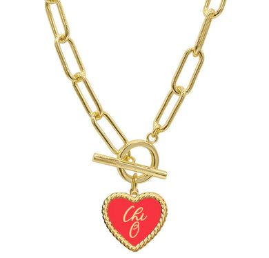 Sorority Enameled Heart Charm Toggle Necklace - Chi Omega