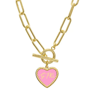 Sorority Enameled Heart Charm Toggle Necklace - Gamma Phi Beta
